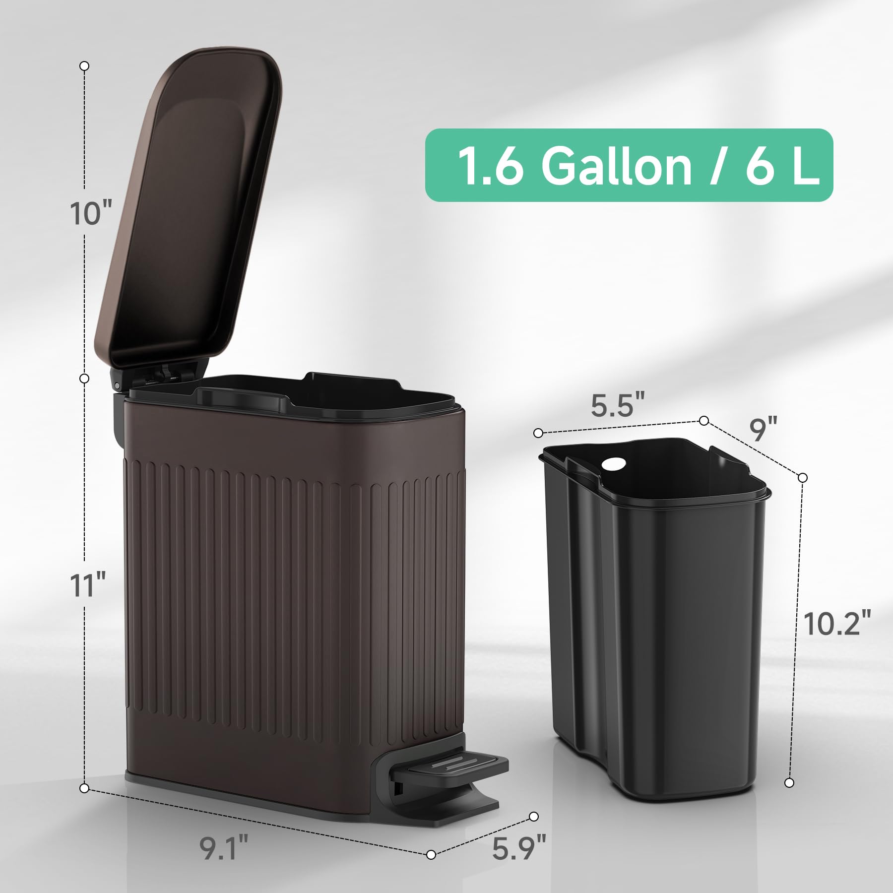 Slim Bathroom Trash Can with Lid Soft Close