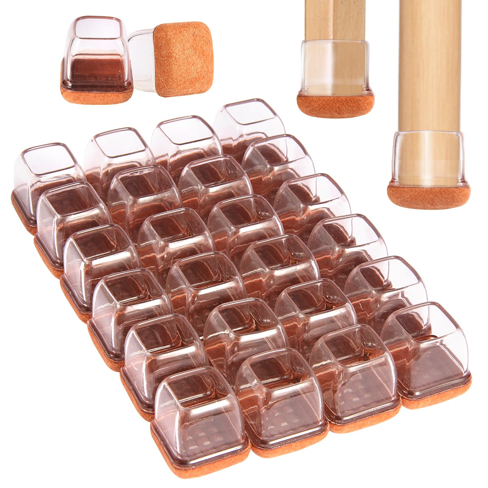 Square Chair Leg Floor Protectors for Hardwood Floors Large 24pcs (24 Count)