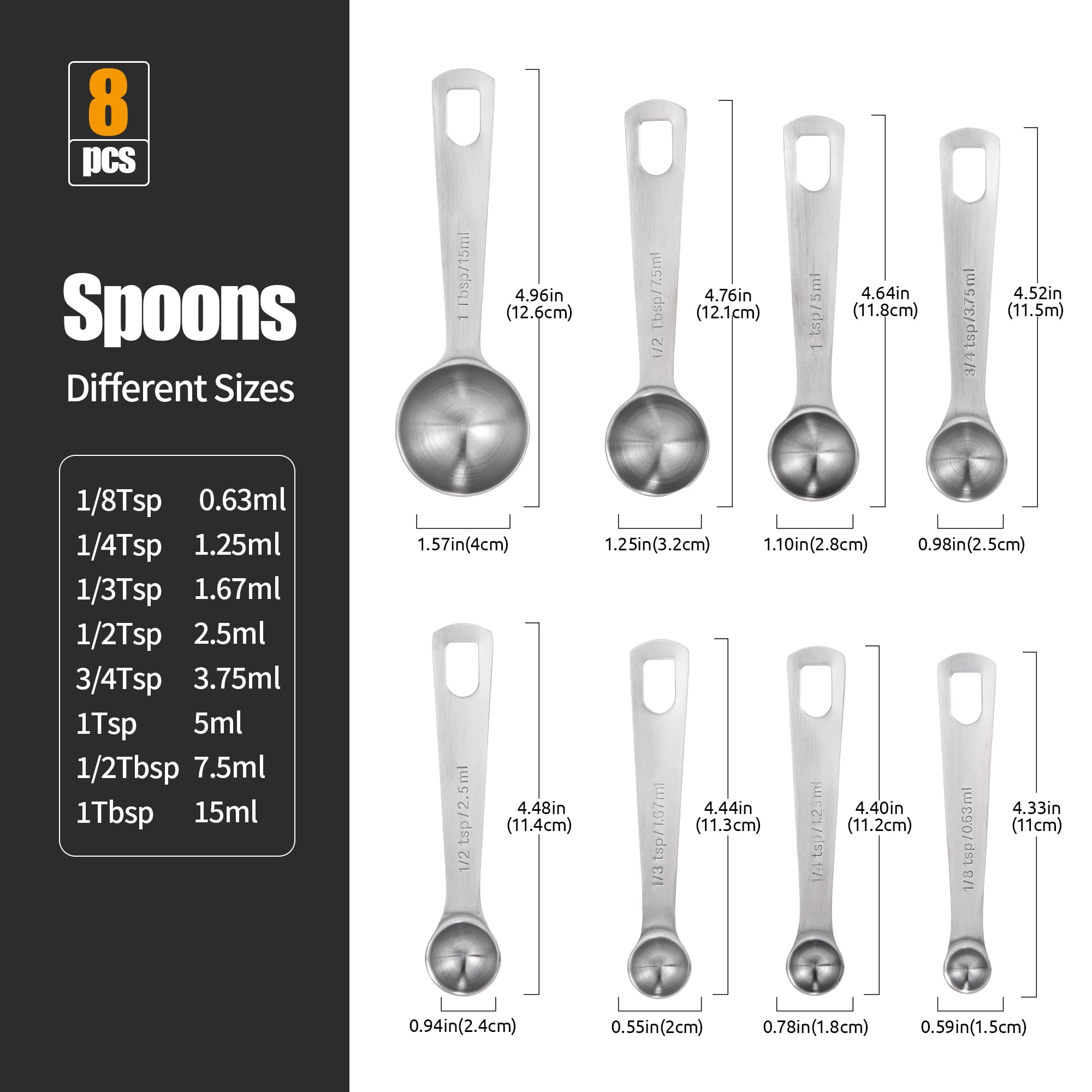 18 8 Stainless Steel Measuring Spoons with Engraved Metric (8 Count)