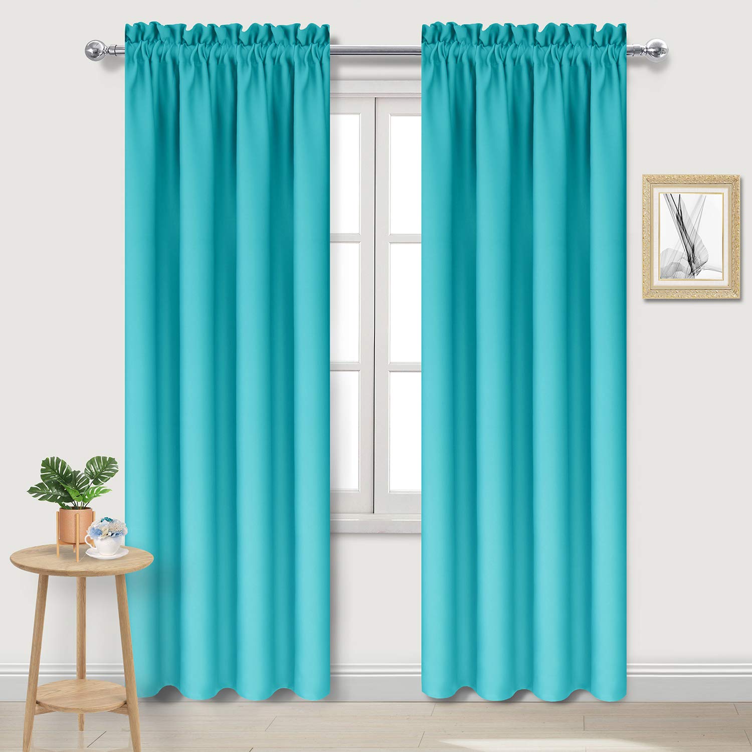 Blackout Curtains for Bedroom Living Room 38 x 84 Inch Long Turquoise (2 Count)