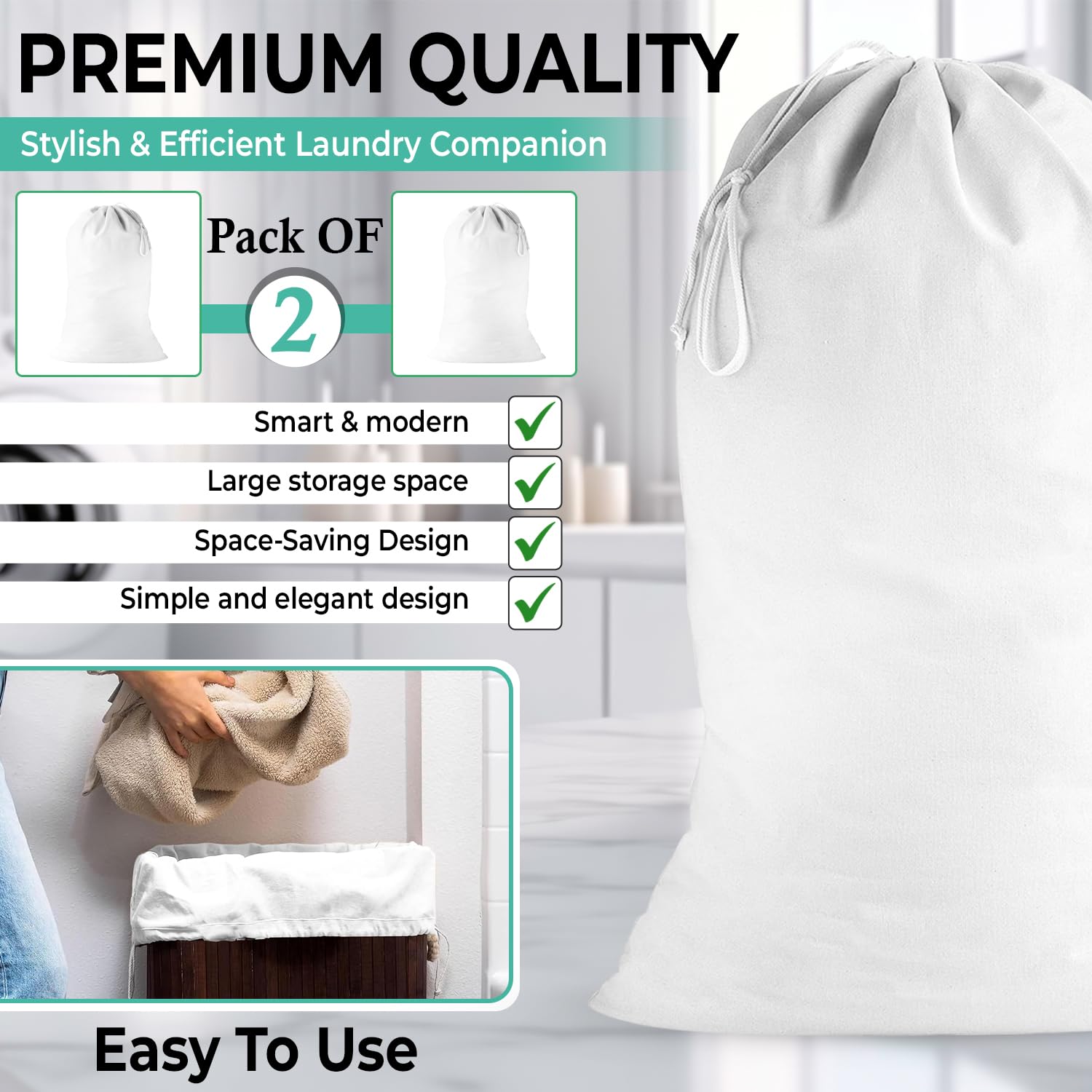 2 Pack Cotton Laundry Bag (2 Count)
