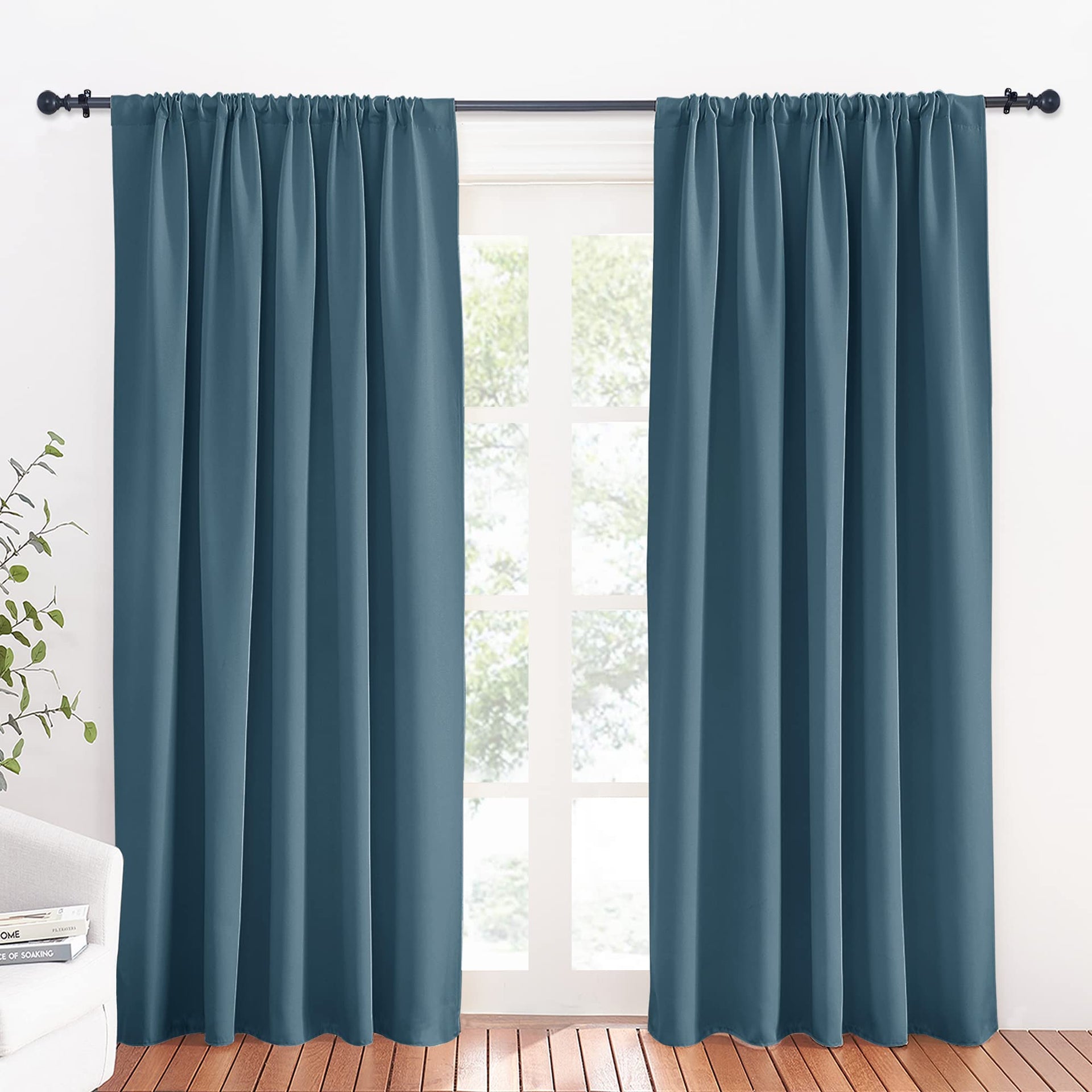 Blue Blackout Curtains for Living Room Thick & Durable Privacy Window Curtains Room Darkening Drapes for Bedroom