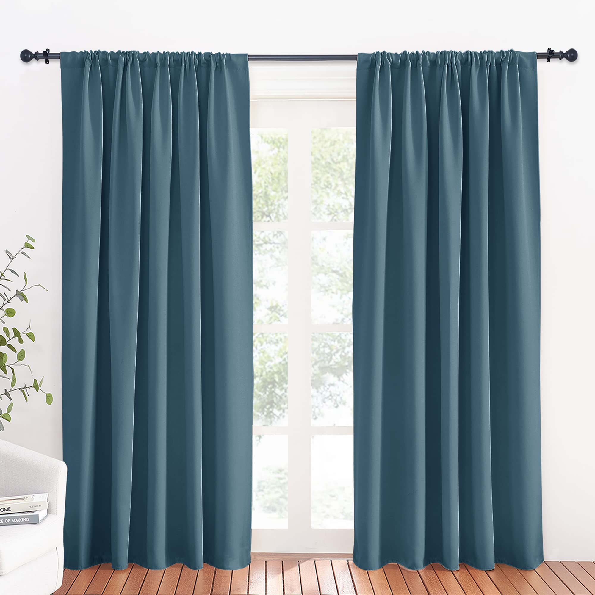Blue Blackout Curtains for Living Room Thick & Durable Privacy Window Curtains Room Darkening Drapes for Bedroom