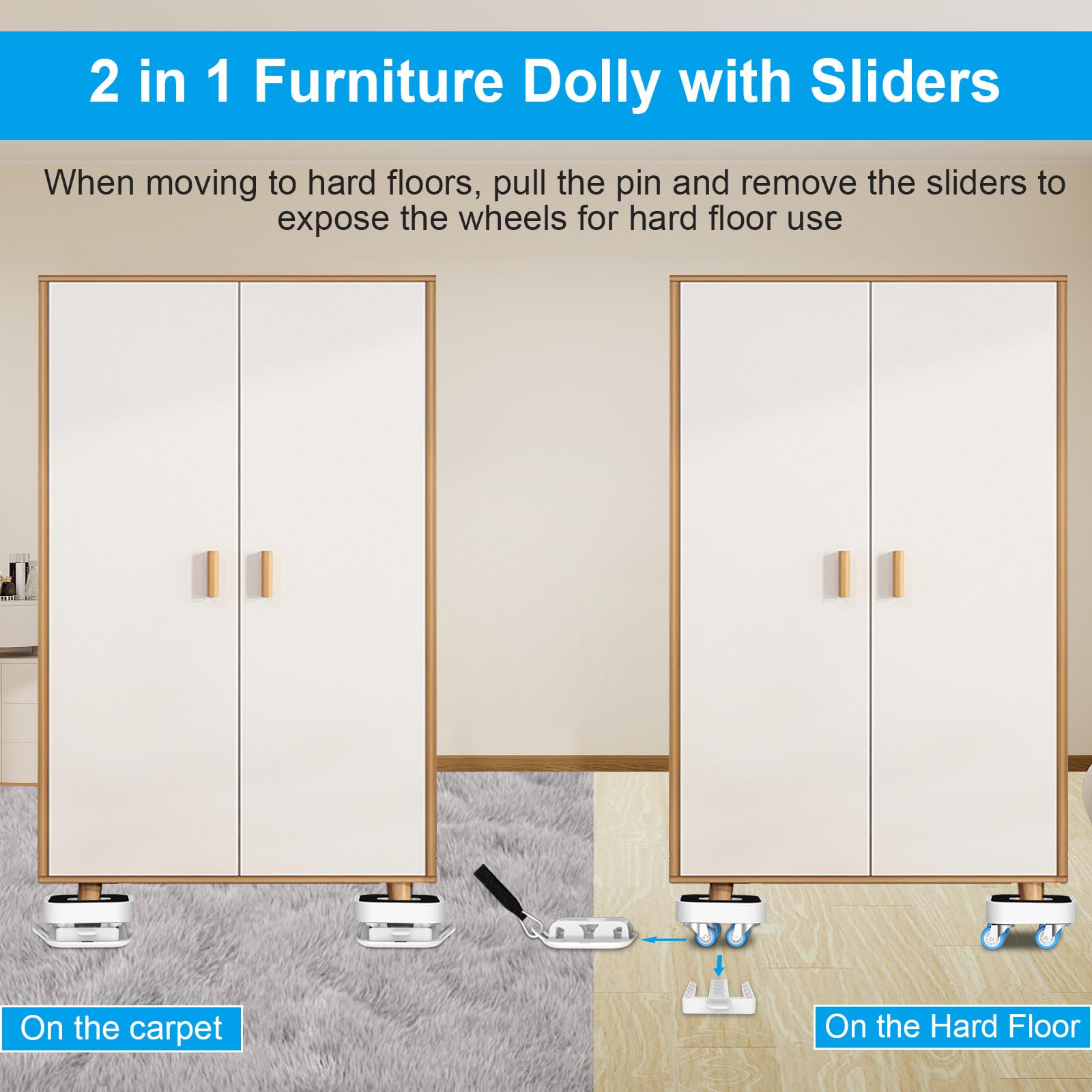New Upgraded Furniture Sliders for Hard Floors & Carpets (4 Count)