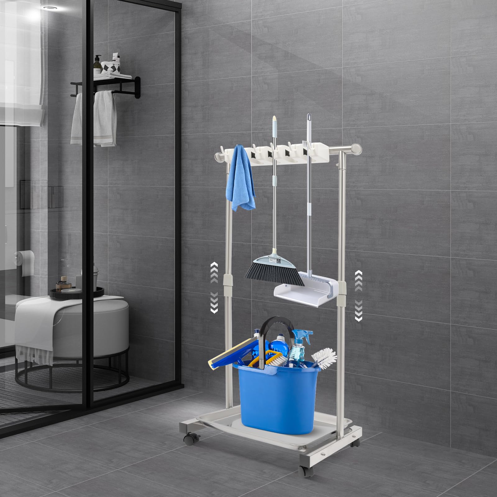 Mop and Broom Holder Wall Mount Tool Organizer