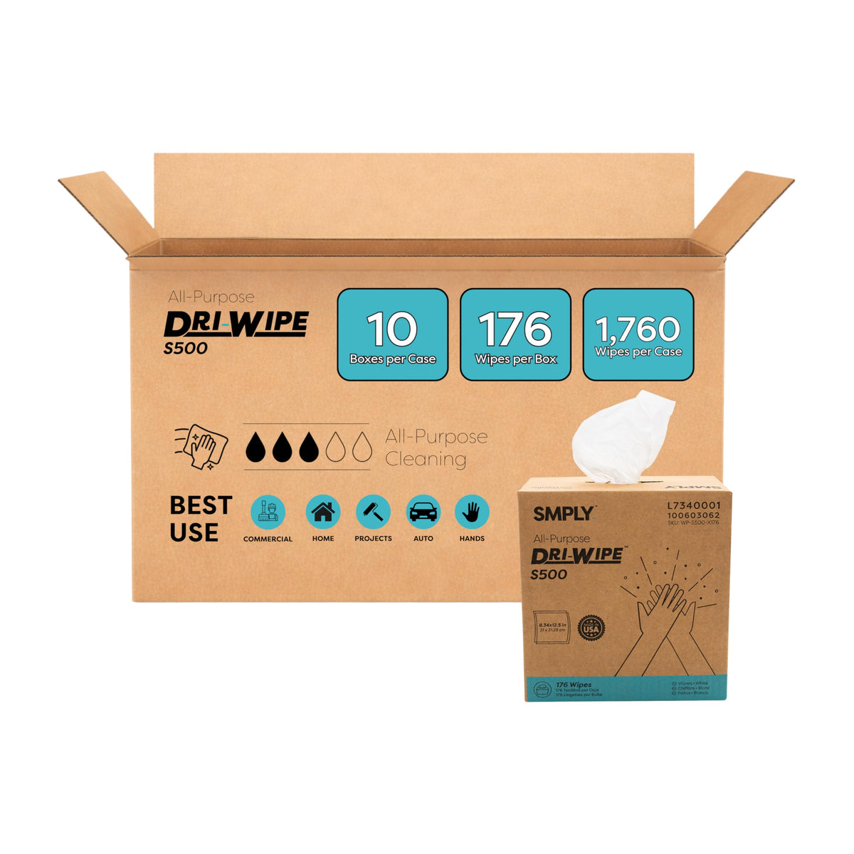 Dri Wipe S500 by SMPLY Brands (176 Count)