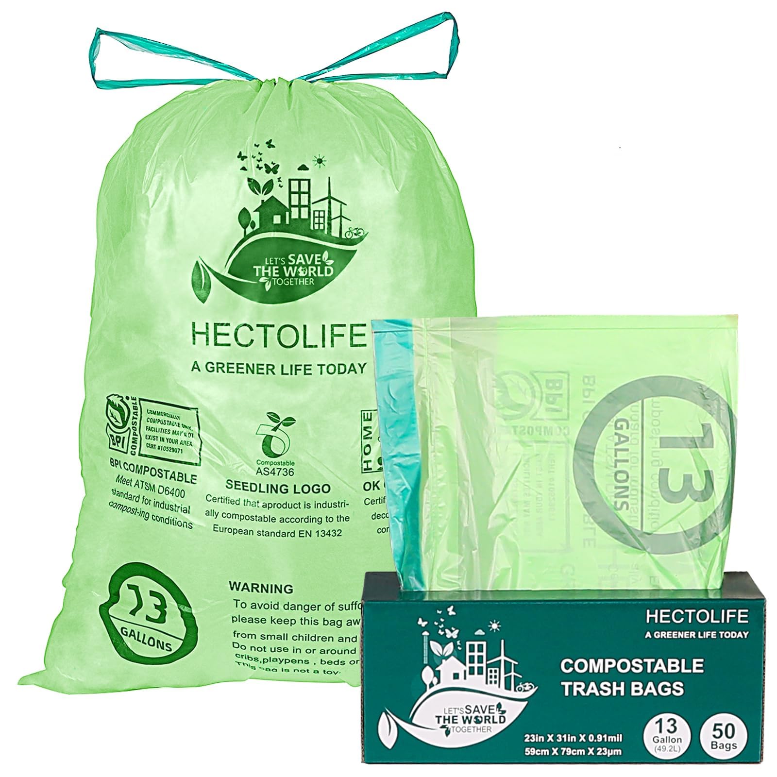 13 Gallon 50 Count Compostable Trash Bags with Home