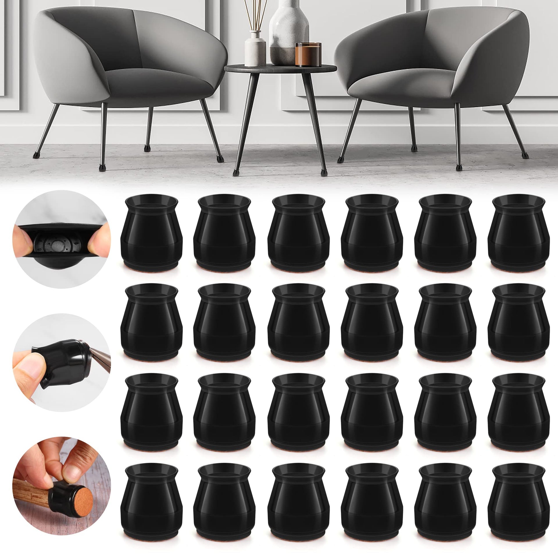 24PCS Upgraded Silicone Chair Leg Floor Protectors for Hardwood Floors (24 Count)