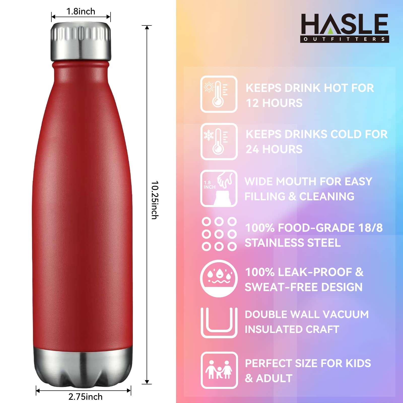 17oz Stainless Steel Water Bottles Bulk (8 Count)