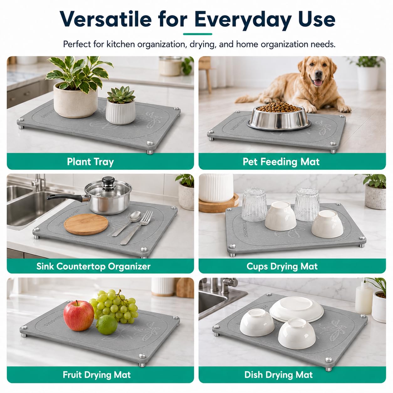 Stone Drying Mat For Kitchen Counter Superb Absorbent Diatomaceous Earth Mats with Non