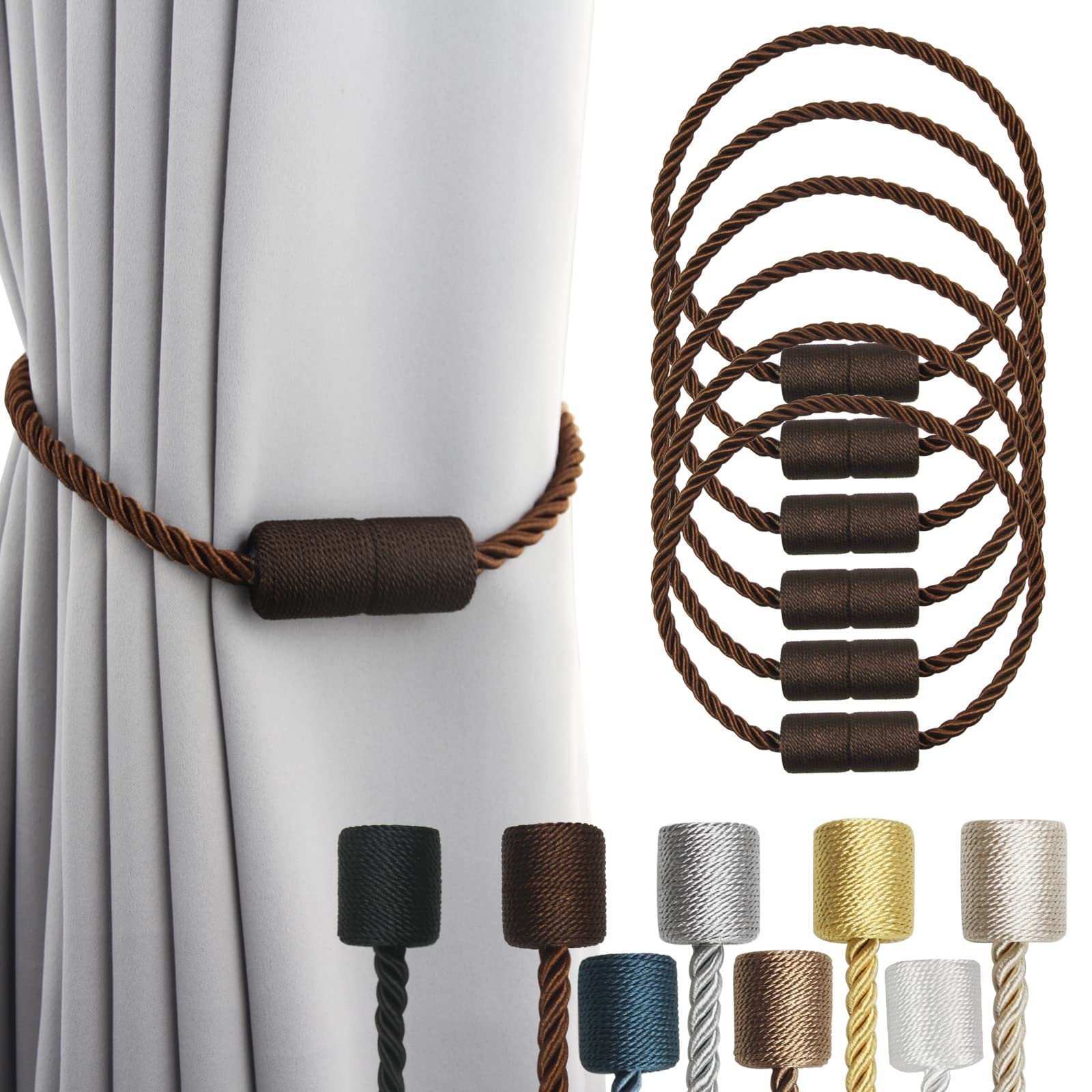 Magnetic Curtain Tiebacks Holdbacks Decorative Tie Backs for Windows Porlau (6 Count)