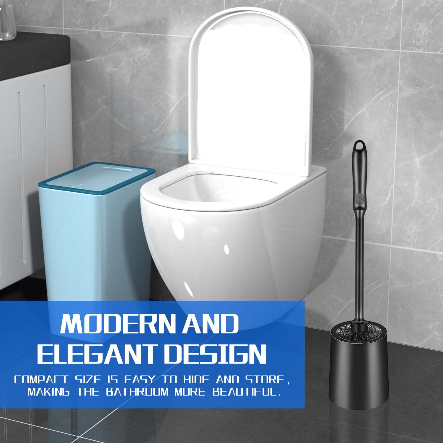 Black Toilet Brush and Holder Set for Bathroom and Toilet Scrubber (2 Count)