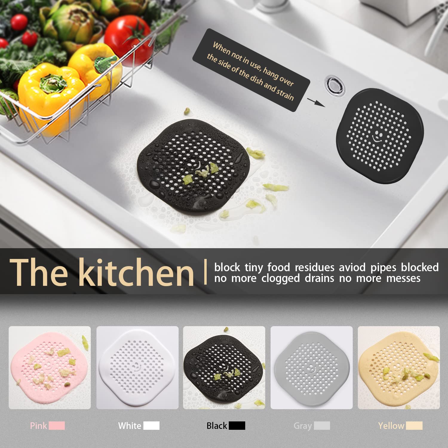 2 Pack Drain Hair Catcher Silicone Drain Cover Sink Drain Strainer Hair Stopper for Shower Kitchen Bathroom Tub Pure White (2 Count)