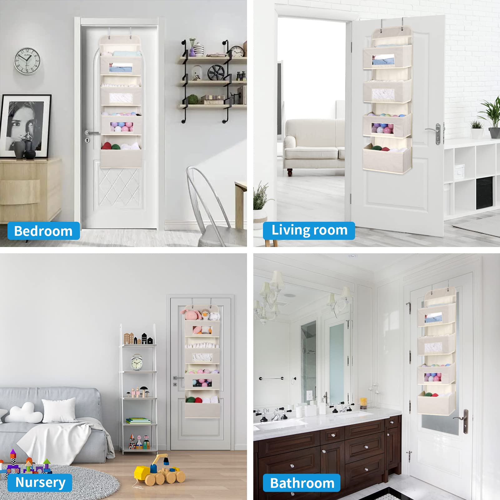 4 Shelf Over The Door Hanging Organizer with 2 Metal Hooks