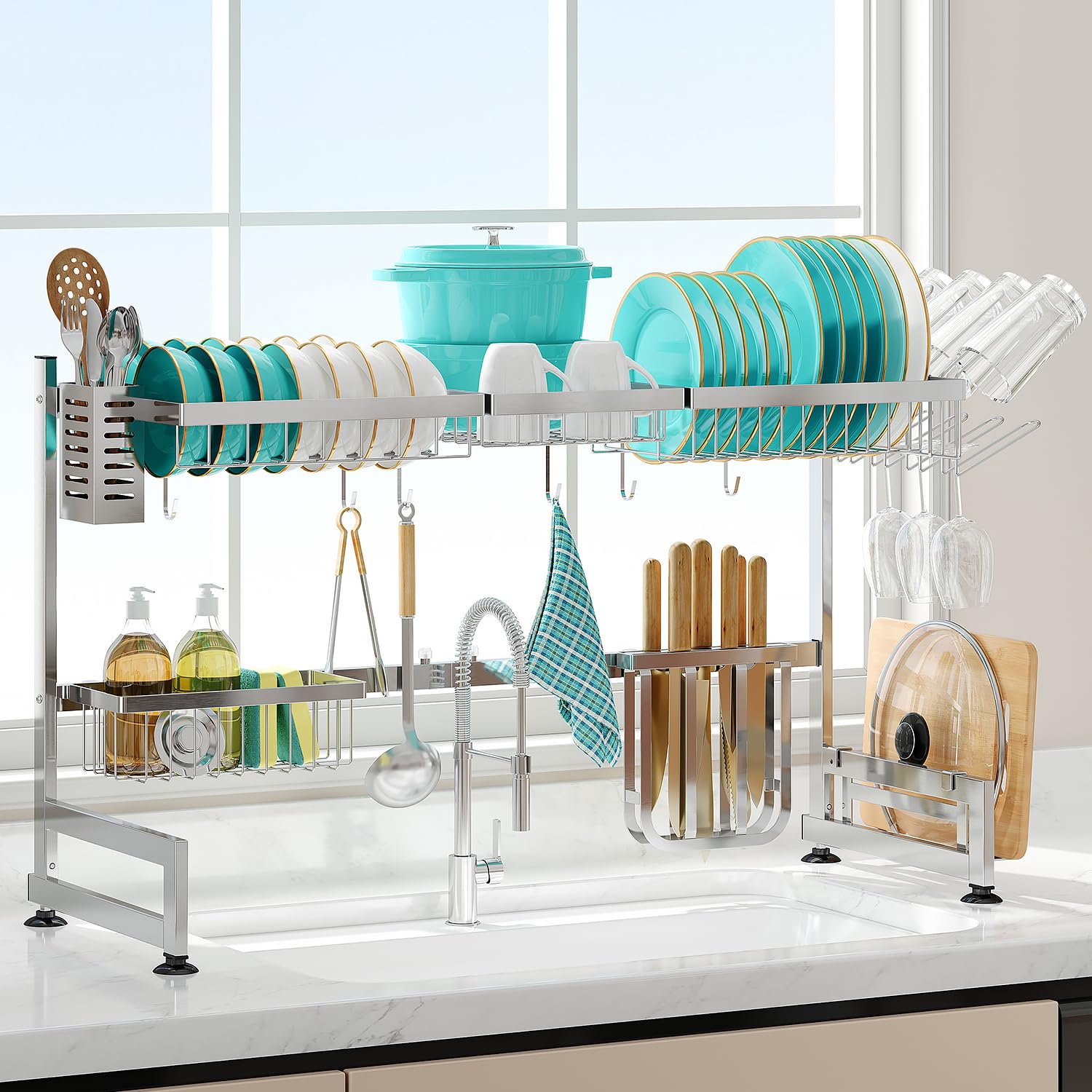 2 Tier Extra Large Stainless Steel Over The Sink Dish Drying Rack