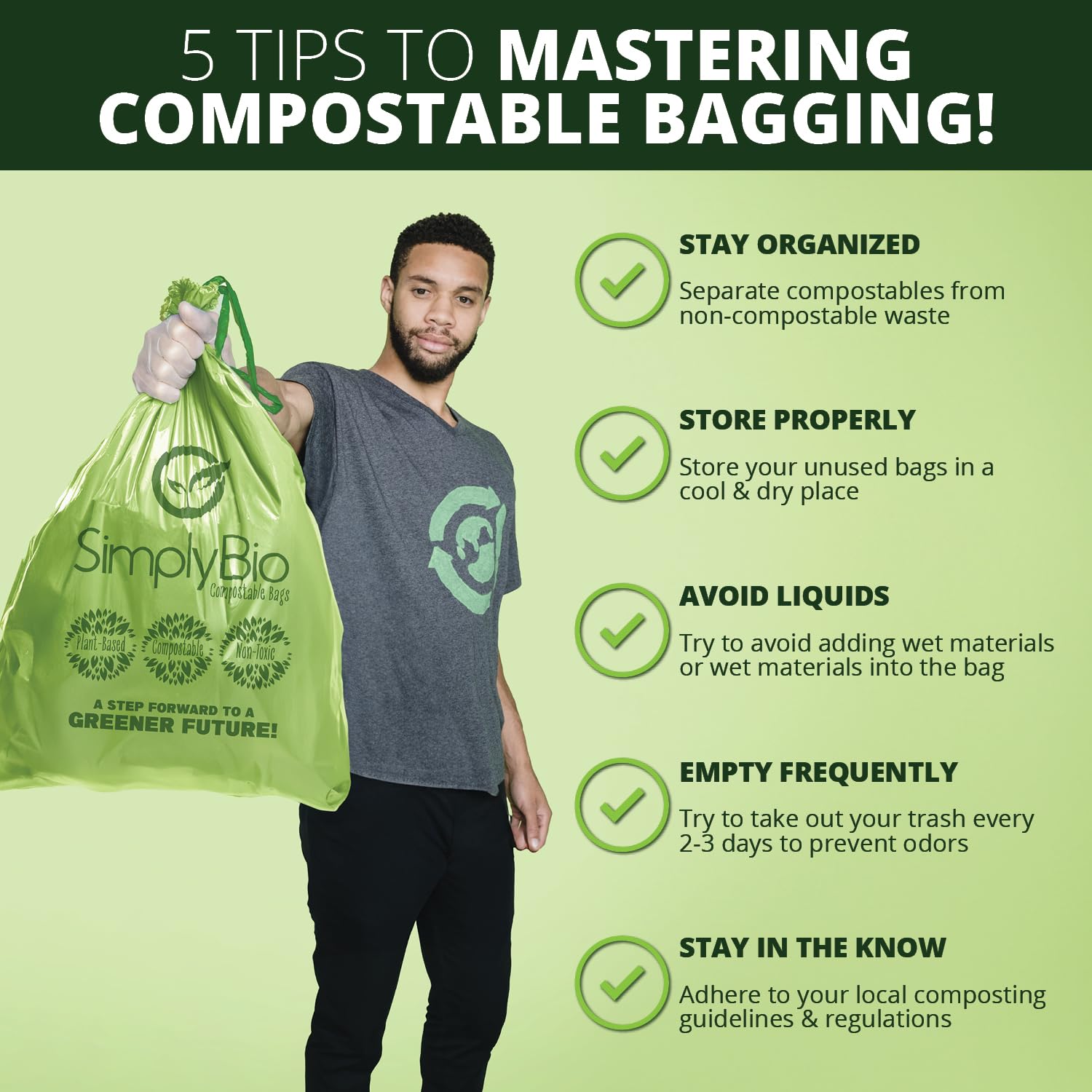 13 Gallon Compostable Trash Bags Liners Drawstring (30 Count)