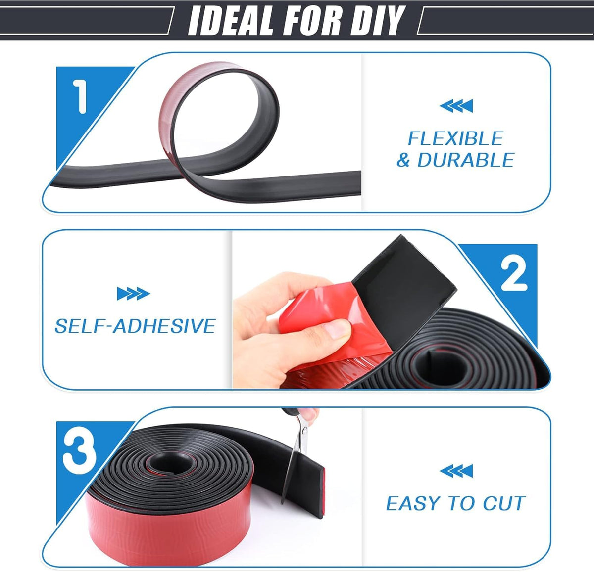 Neoprene Rubber Strips Self Adhesive Sheets (10 Foot)