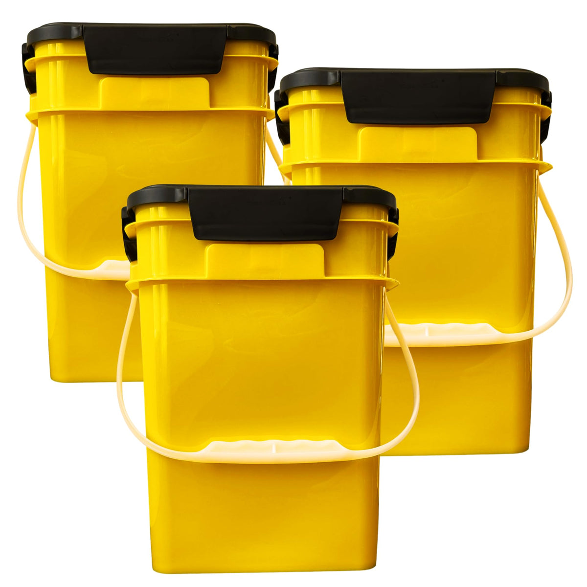 4 Gallon Square Food Grade Bucket Pail with Plastic Handles and Lid (3 Count)
