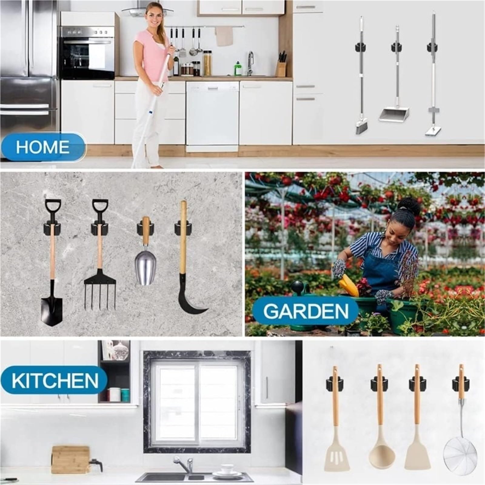 Broom Holder 18PCS Wall Mounted Mop Holder Multi