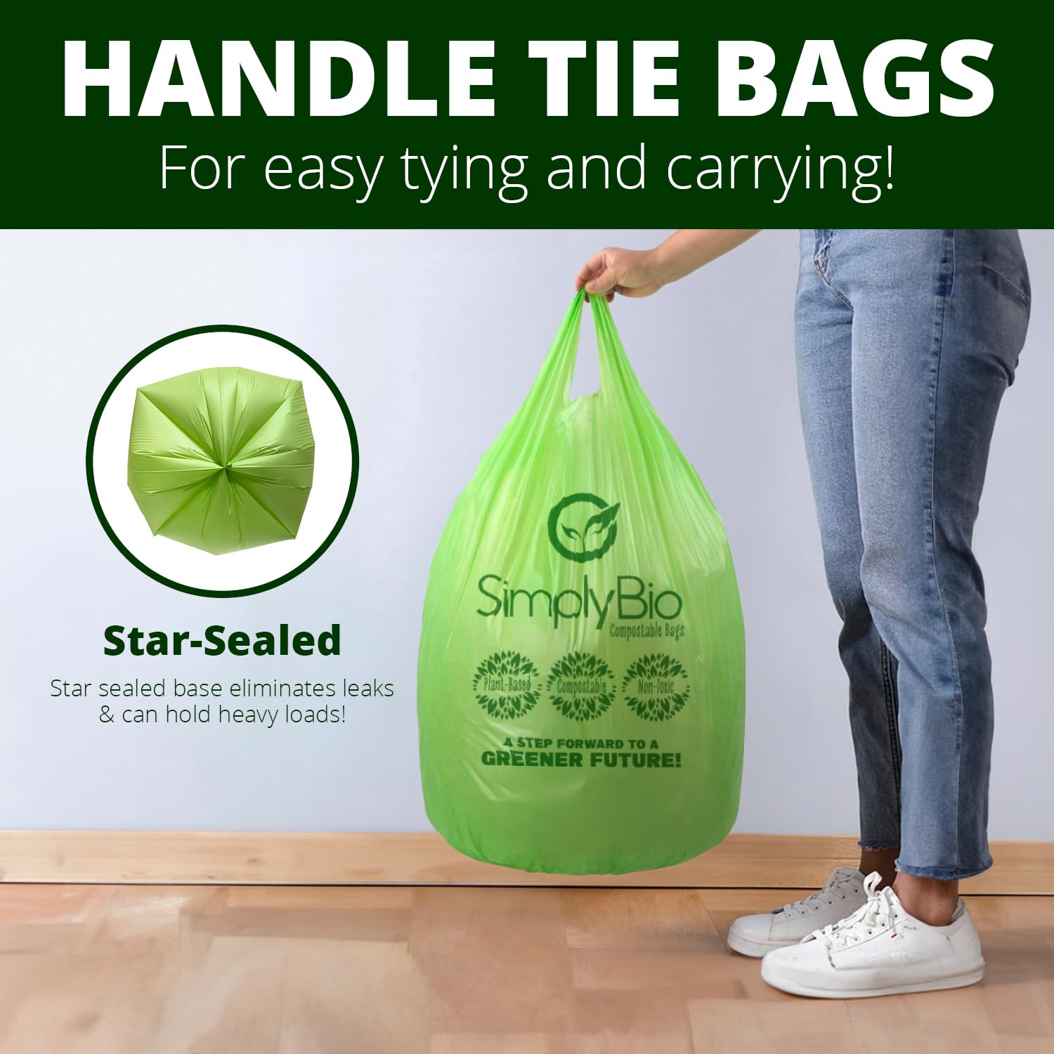 13 Gallon Compostable Trash Bags Liners with Handle (30 Count)