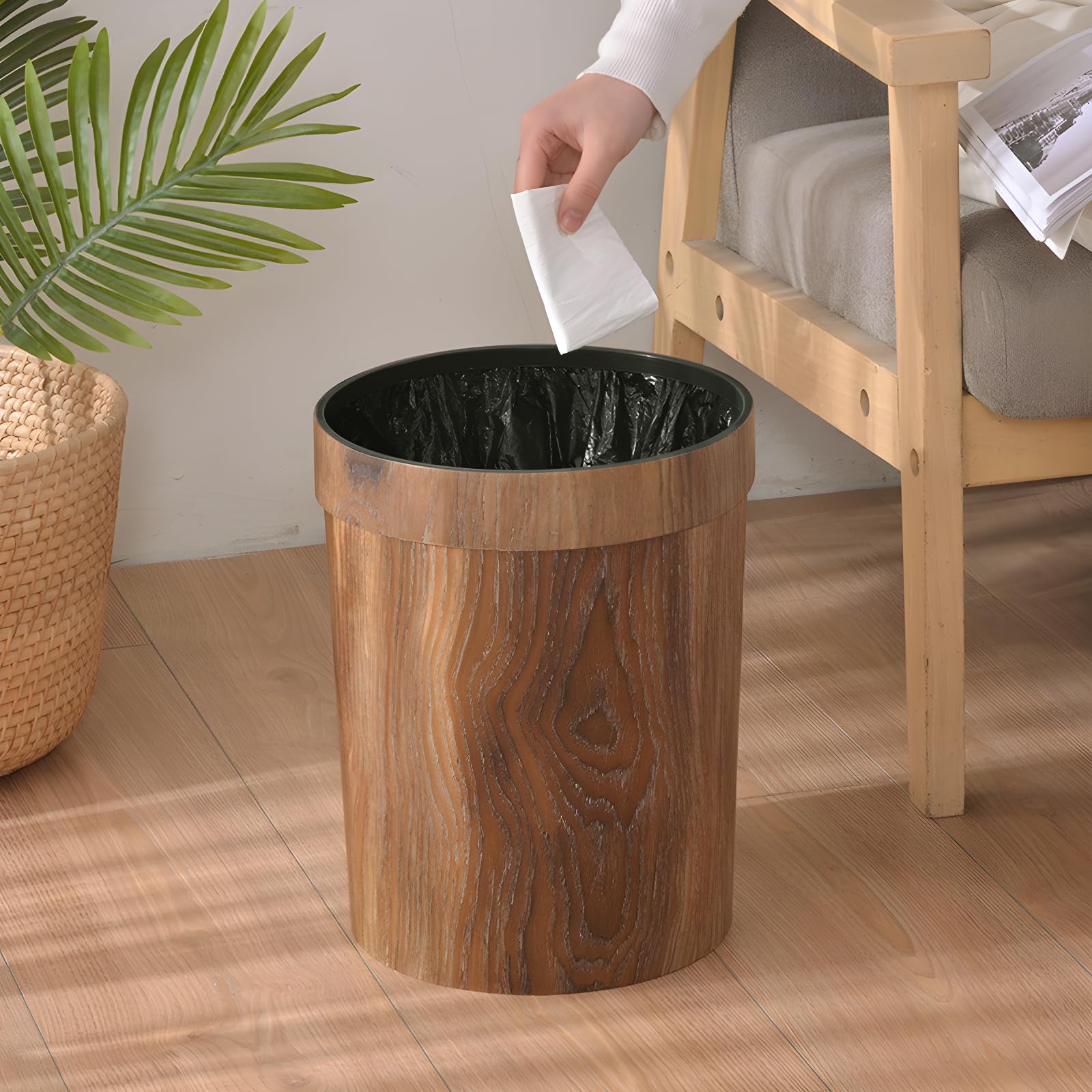 Wood Grain Plastic Trash Can Bedroom (2 Count)
