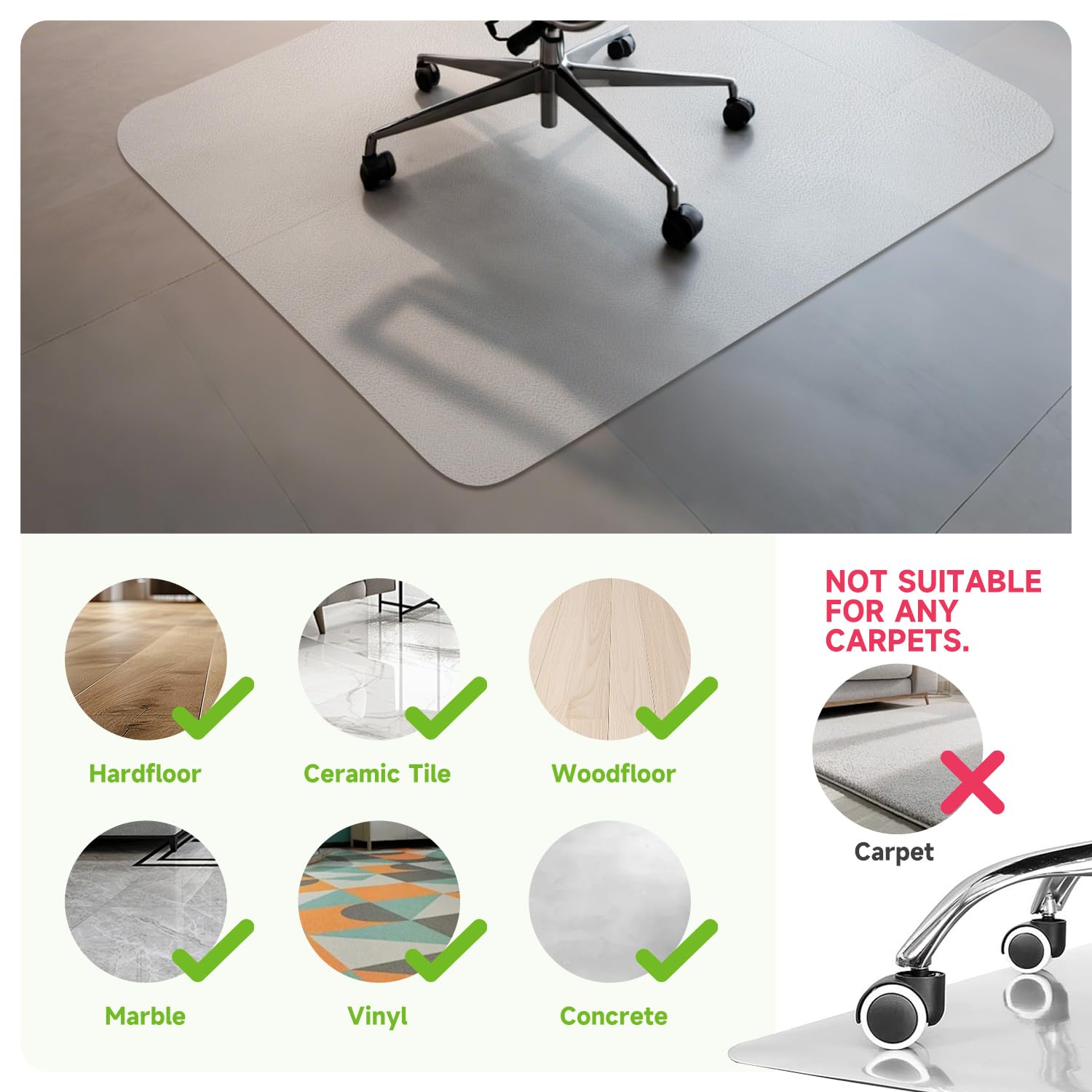 Chair Mat for Hardwood Floors 63" x 51"