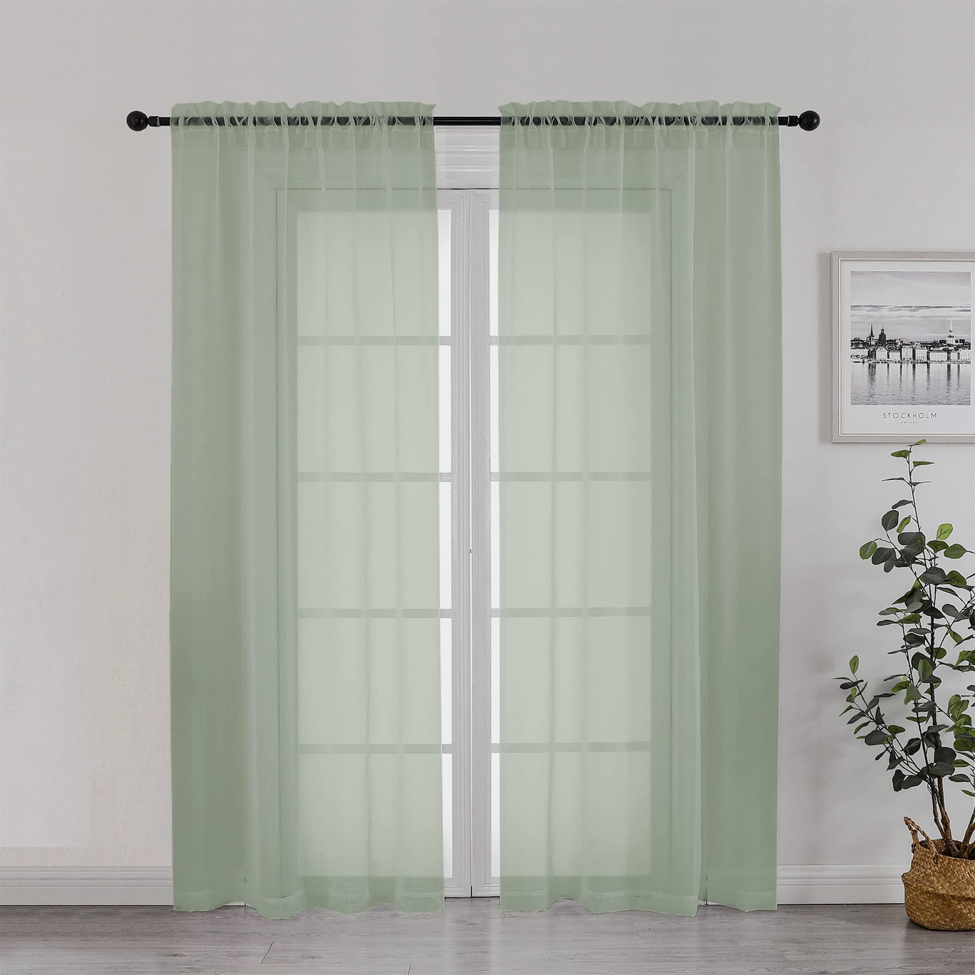 Sage Green Sheer Curtains 72 Inch Length 2 Panels