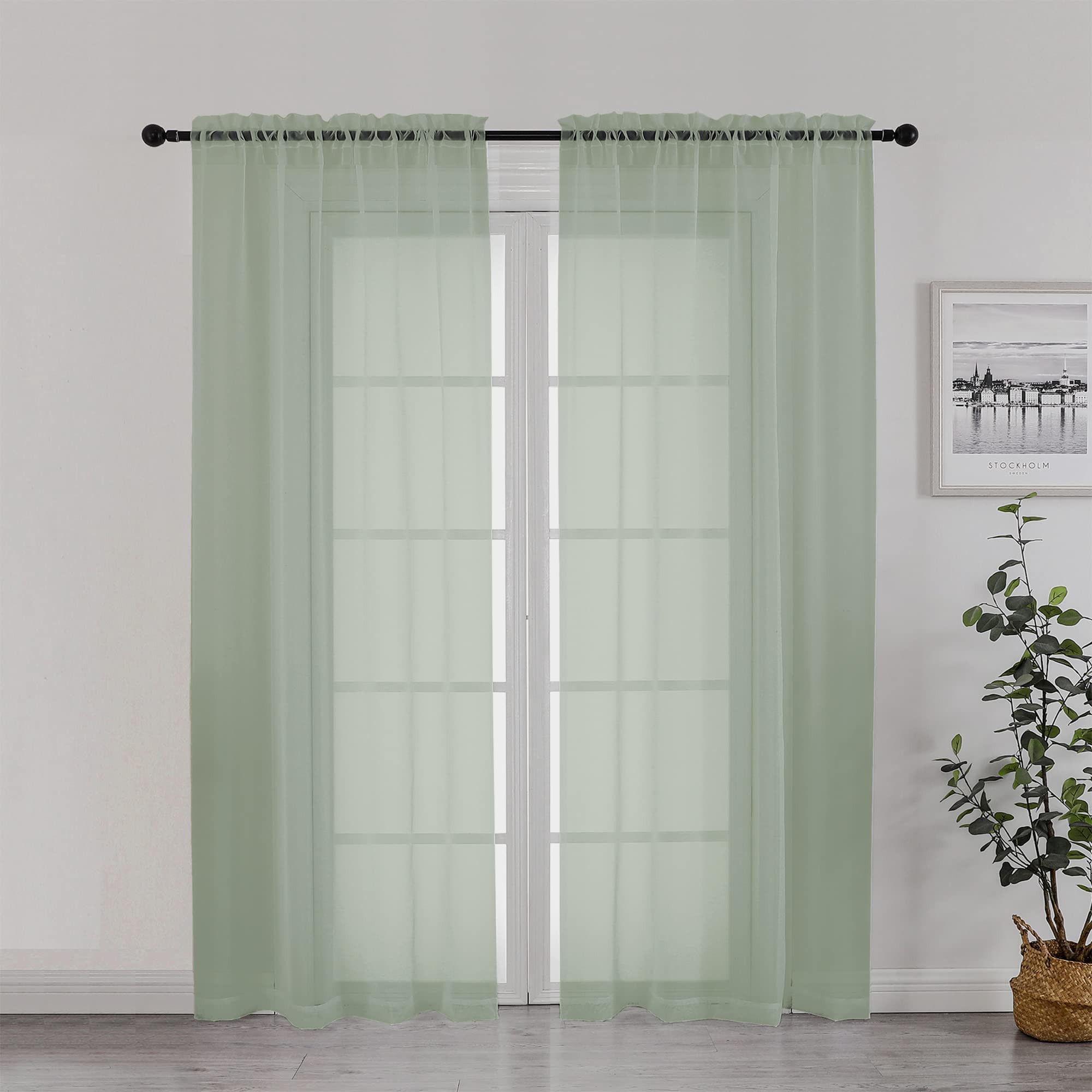 Sage Green Sheer Curtains 72 Inch Length 2 Panels