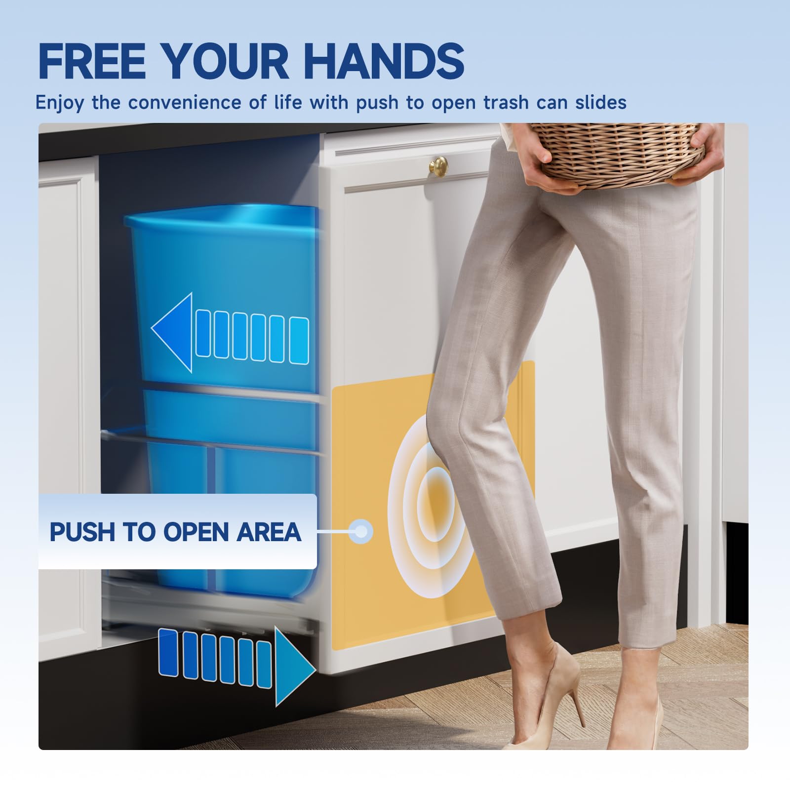 Pull Out Trash Can Under Cabinet with Push to Open Slides