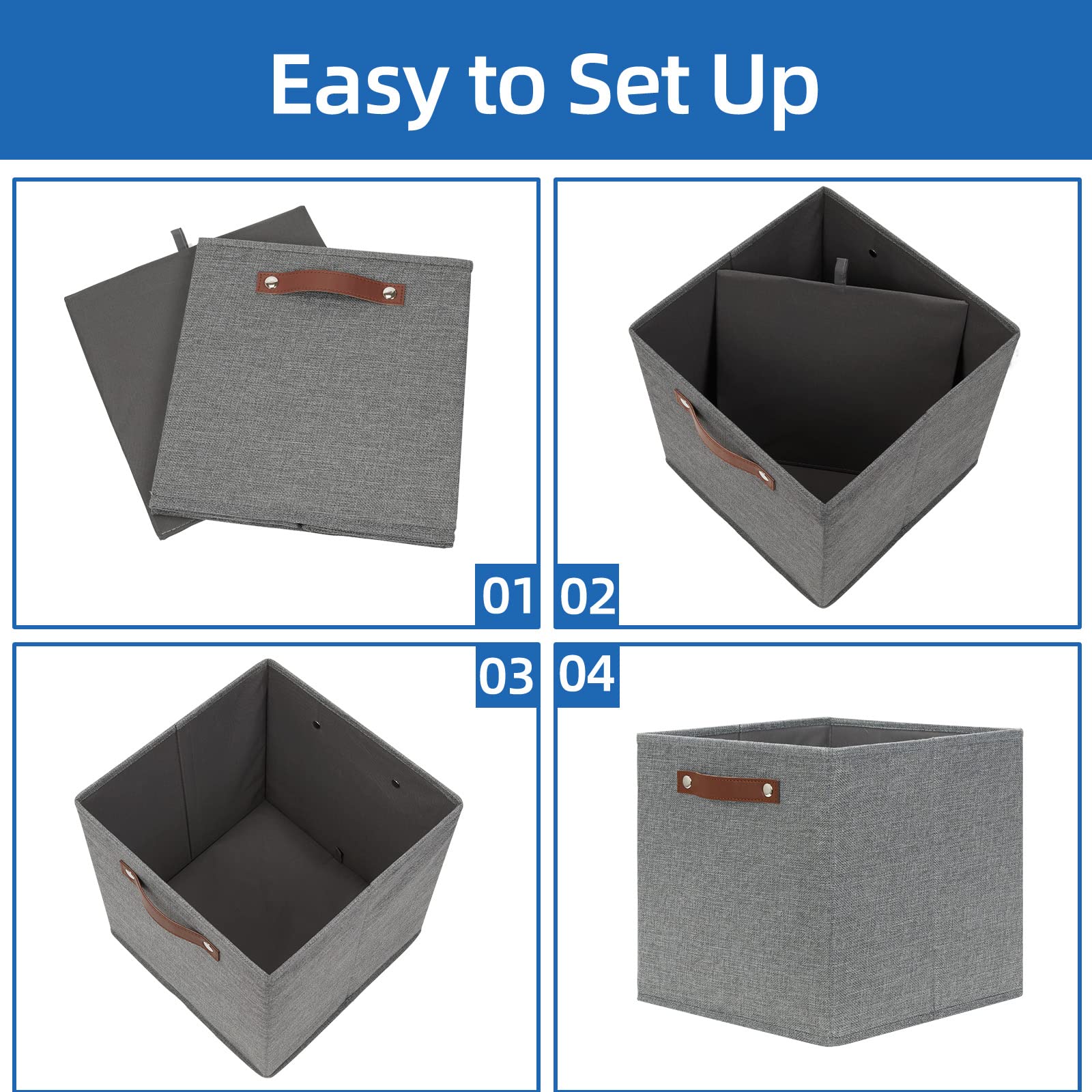 12x12 Storage Cube Bins 4 Pack Fabric Storage Cubes Storage Bins with Leather Handles