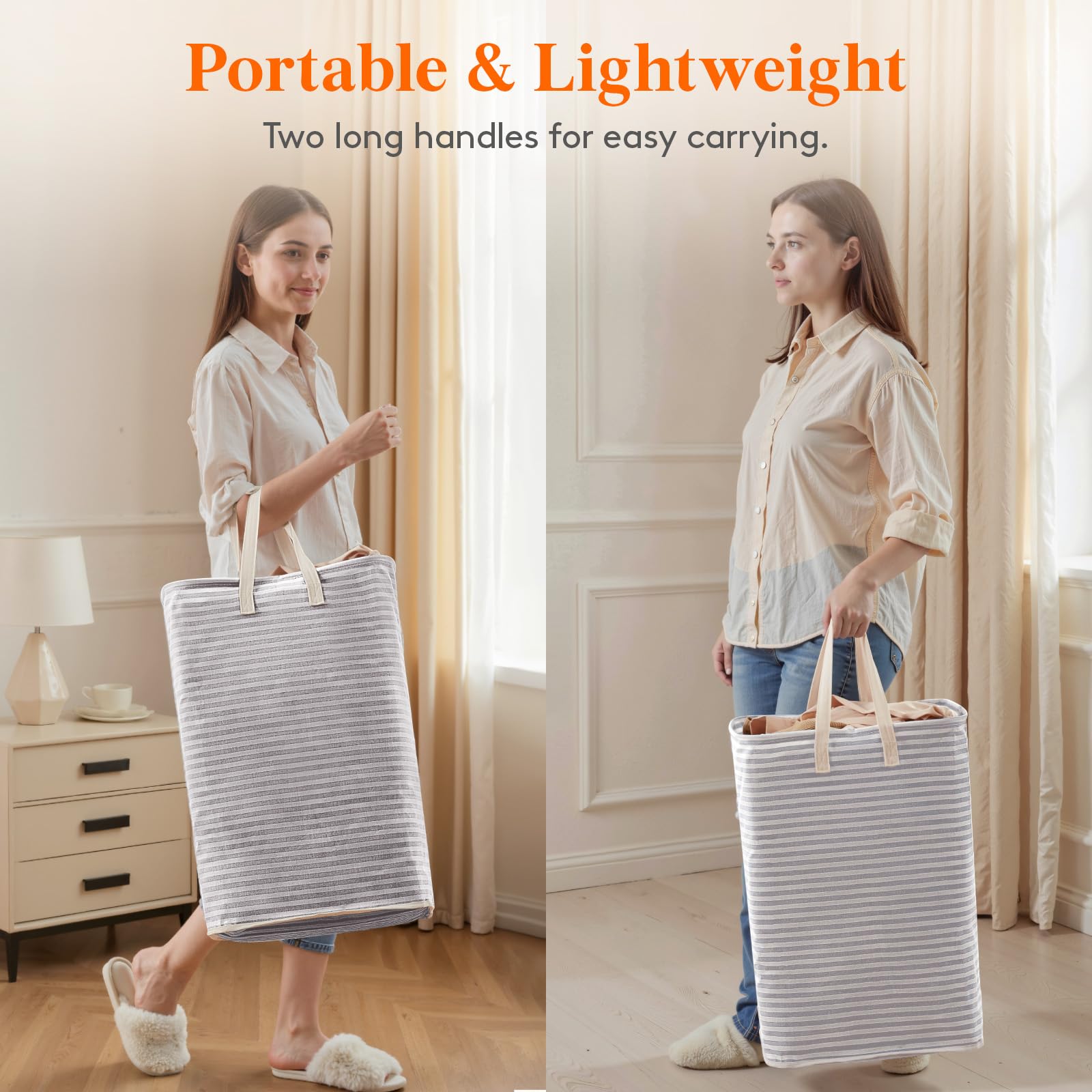 75L Large Collapsible Laundry Basket with Extended Handles
