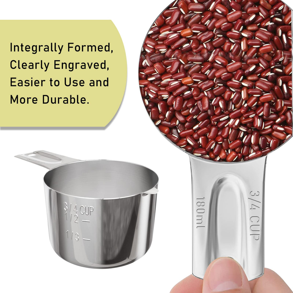 1PCS 3/4CUP(180ml, 6oz) Measuring Cup, 18/8 Stainless Steel Measure Scoop