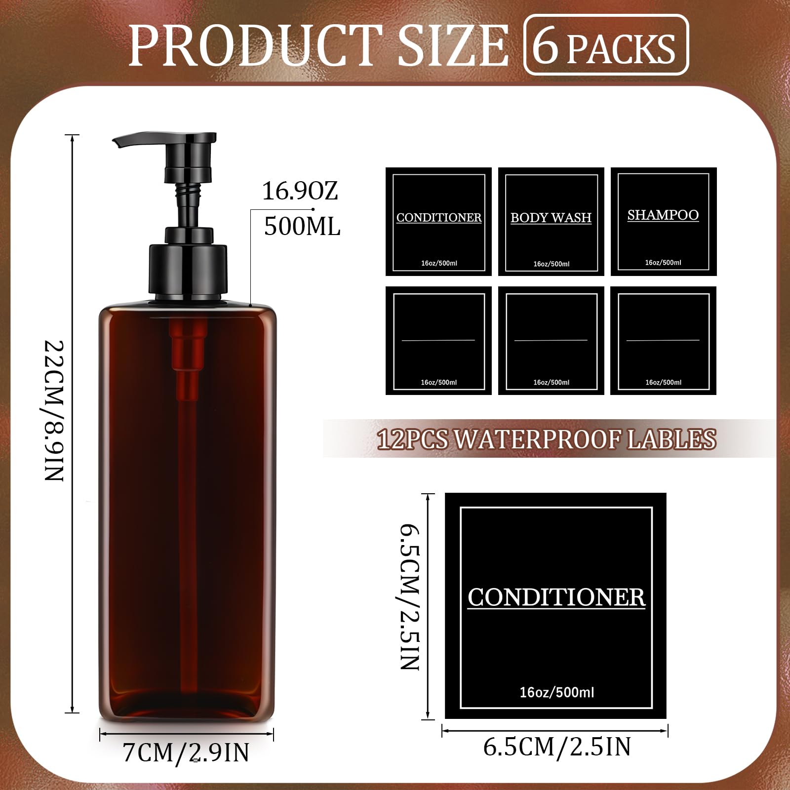6 Pcs Shampoo and Conditioner Dispenser Bottles 16oz Modern Shower Soap Bottles with Pump (6 Count)