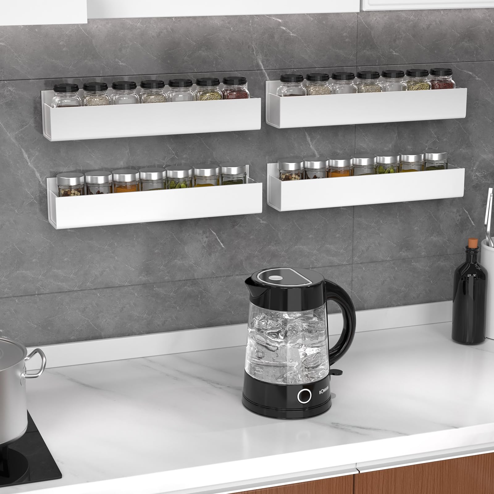 4 Pack White Acrylic Spice Rack Organizers for Cabinet Doors