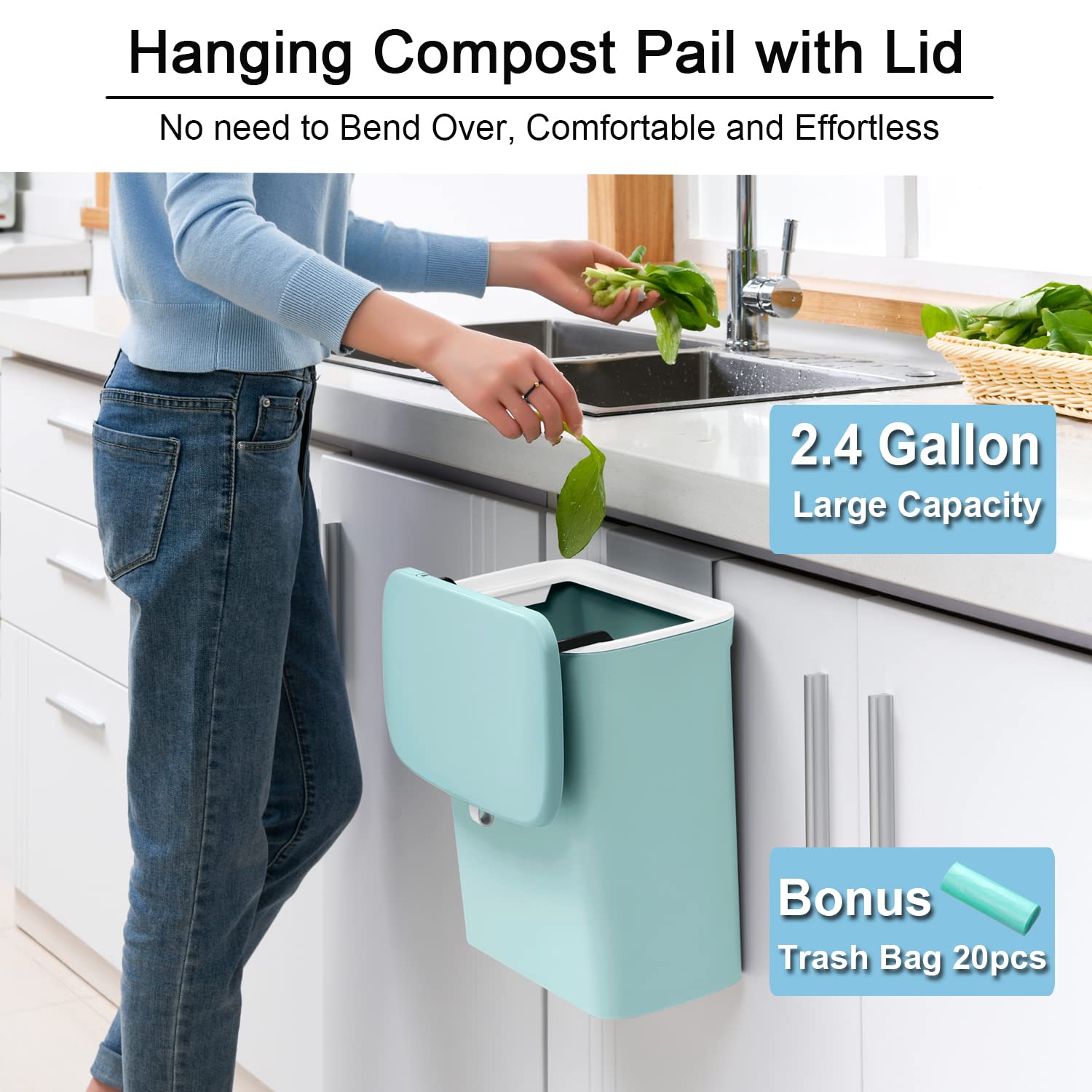 2.4 Gallon Kitchen Compost Bin for Counter Top or Under Sink