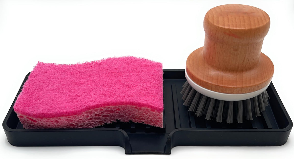 Silicone Soap Dish Tray and Sponge Holder with Drain Chute