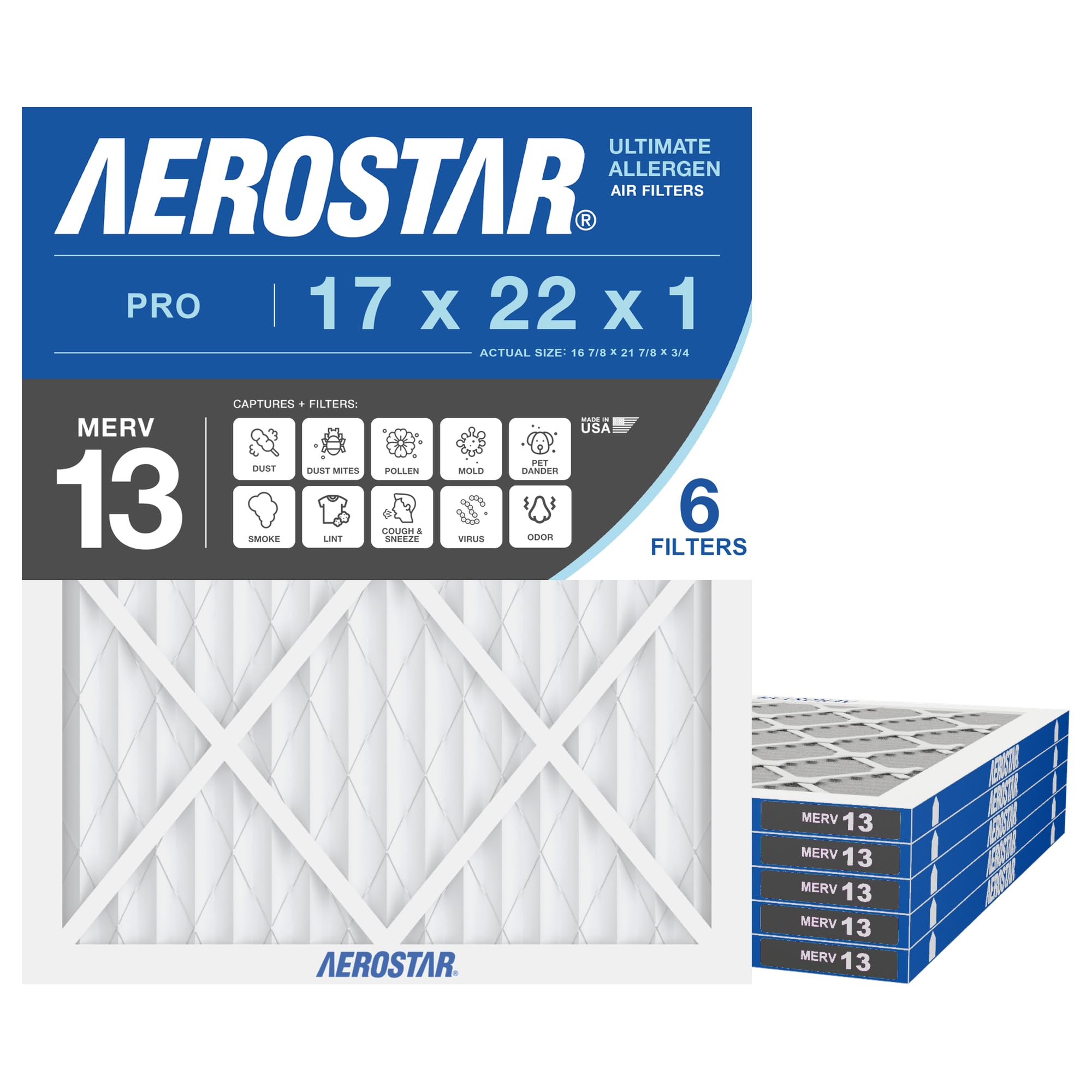 Air Filter 17x22x1 MERV 13 AC Filter (6 Count)