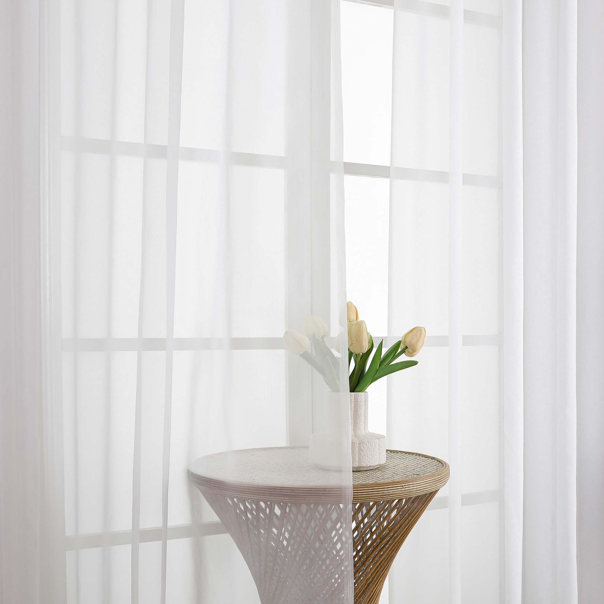 White Sheer Scarf Valances for Windows 216 Inch Extra Long (2 Count)