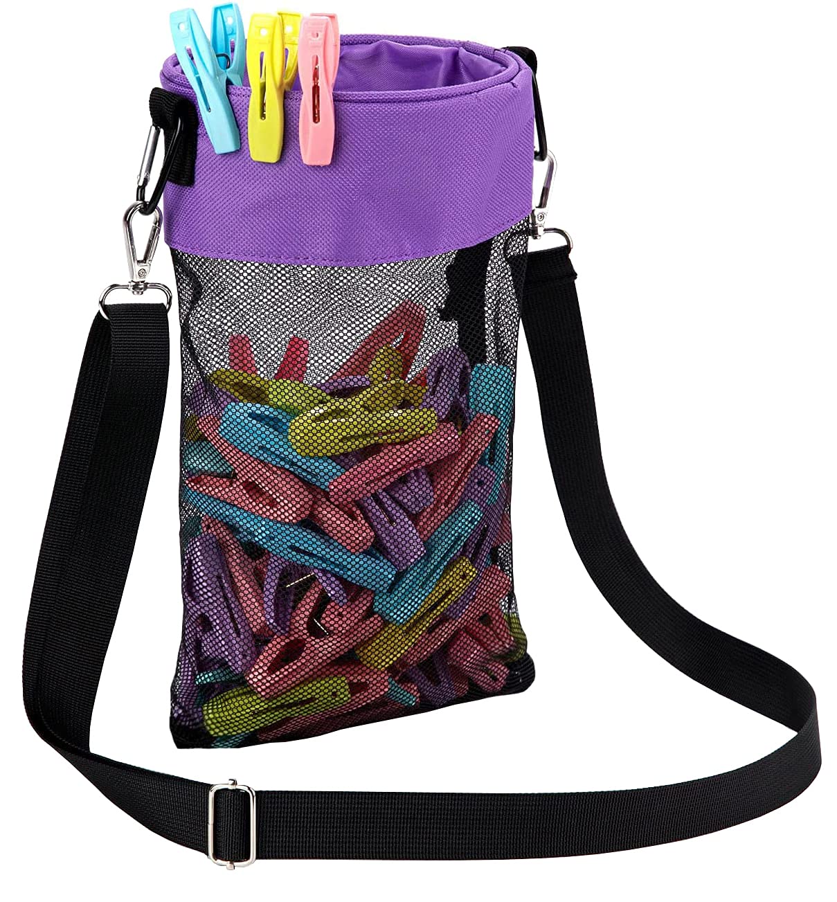 Mesh Clothespin Bag with Hooks Hanging Clothes Pin Bag with Drawstring Closure Clothespin Holder
