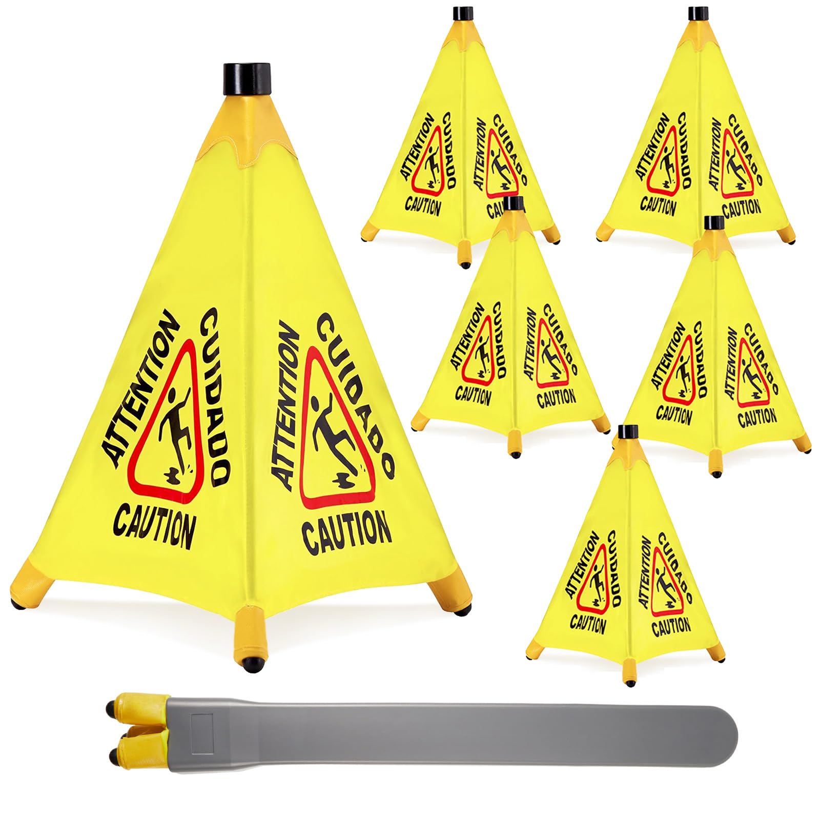 6 Pcs Pop up Wet Floor Sign with Storage Tube 20 Inch Wet Safety Signs Commercial Caution Safety Cone Pop up Caution Sign for Commercial Stores Grocery Restaurant Restroom Office Use (6 Count)