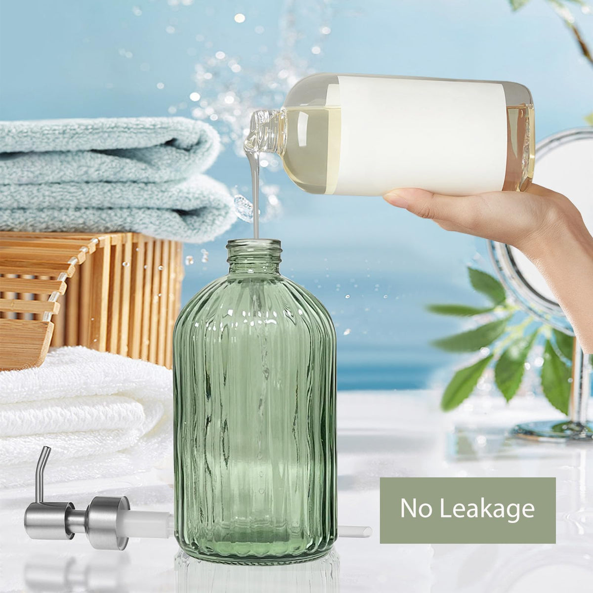 14Oz Green Soap Dispenser Bathroom (2 Count)