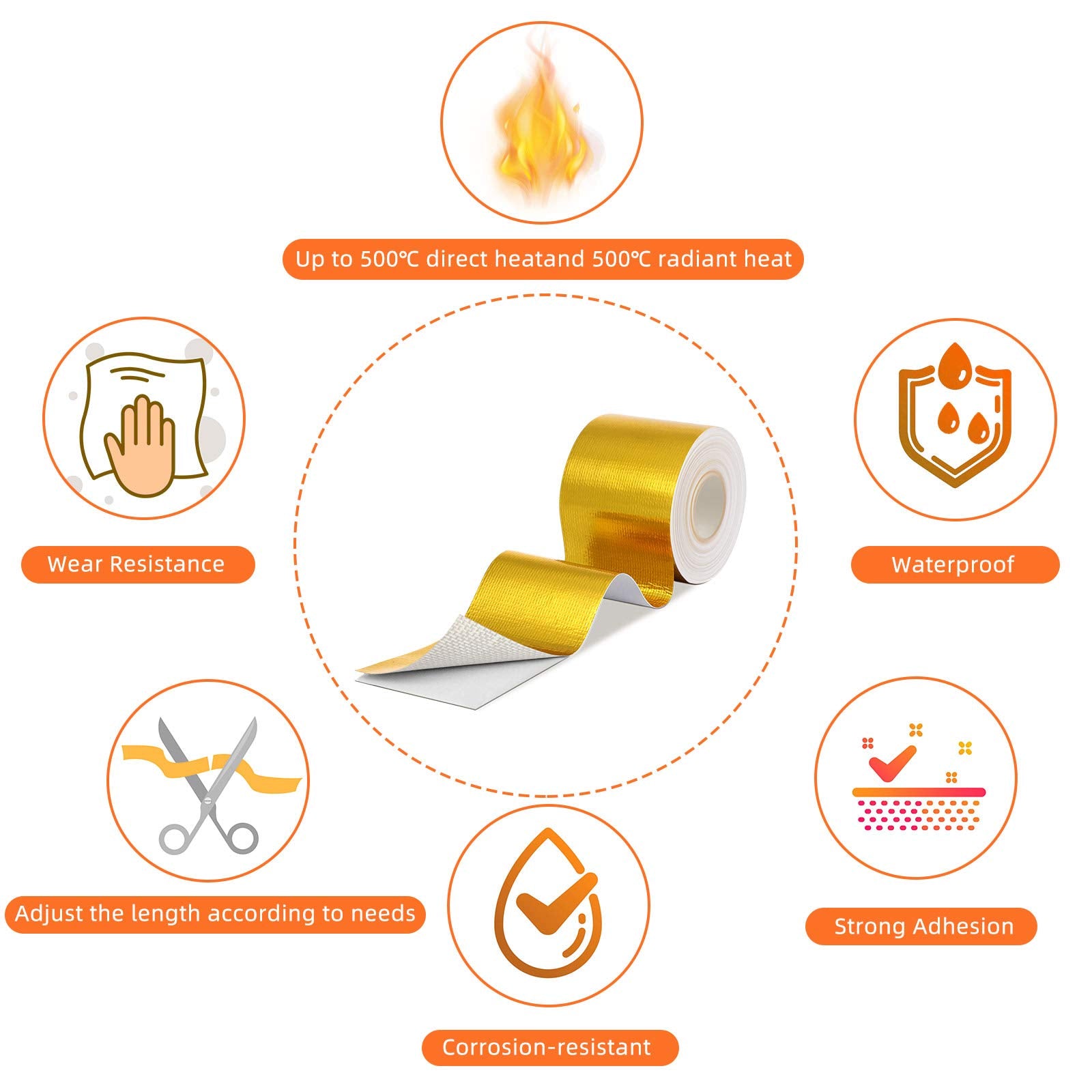 2 Rolls Aluminum Foil Tape Heat Shield Tape Barrier Adhesive Reflective Fiberglass Thermal Insulation Reflective Material High Temp Protection (65.6 Foot)