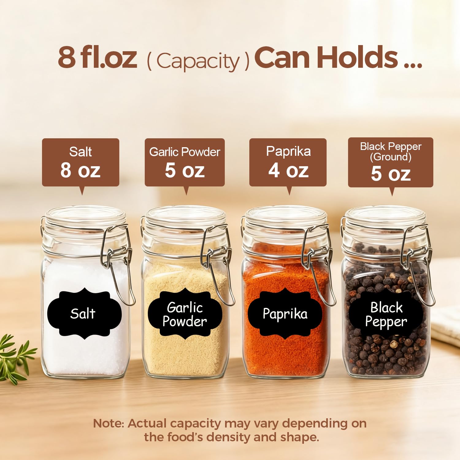 Square Small 8 oz Glass Spice Jars with Airtight Lids 12 Pack Pantry (12 Count)