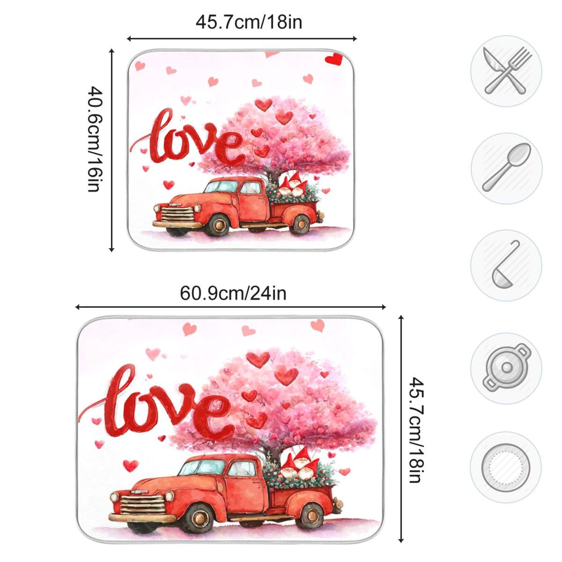 Valentine’s Day Love Tree Dish Drying Mat for Kitchen Countertop 18x24 Happy Valentines Day Gnomes White Large Drying Mat Reusable Quick Dry Dish Sink Mats Easy Clean Decorative Essentials