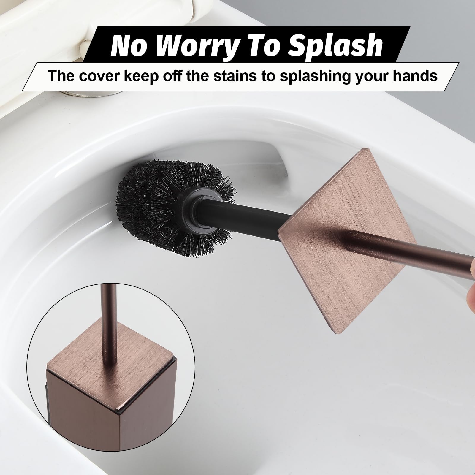 Toilet Brush and Holder Set Rose Gold Wall Mounted for Bathroom Square Design