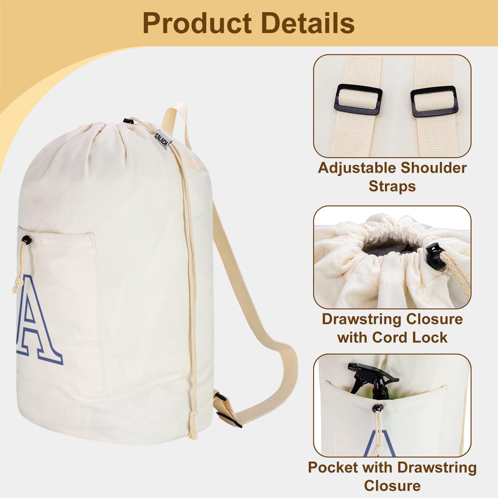 Laundry Bag Backpack Personalized Initial Design Canvas Laundry Bag with Straps & Drawstring Closure Dirty Cloth Hamper Bag for College