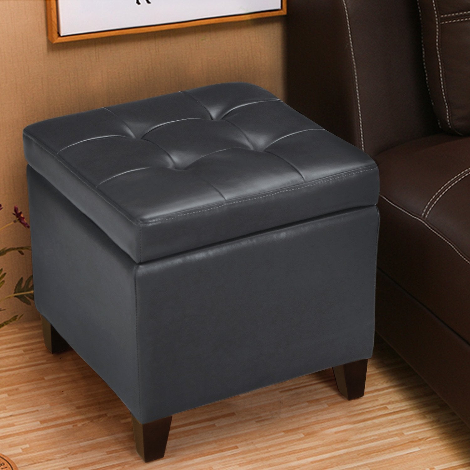 Bonded Leather Square Tufted Cubic Cube Storage Footstool