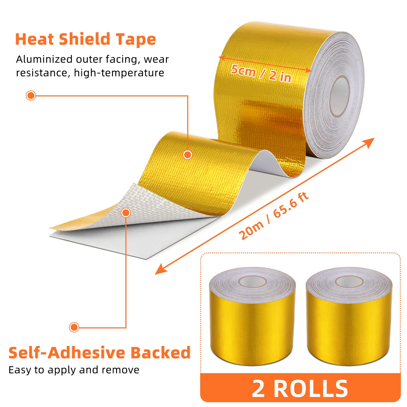 2 Rolls Aluminum Foil Tape Heat Shield Tape Barrier Adhesive Reflective Fiberglass Thermal Insulation Reflective Material High Temp Protection (131.2 Foot)