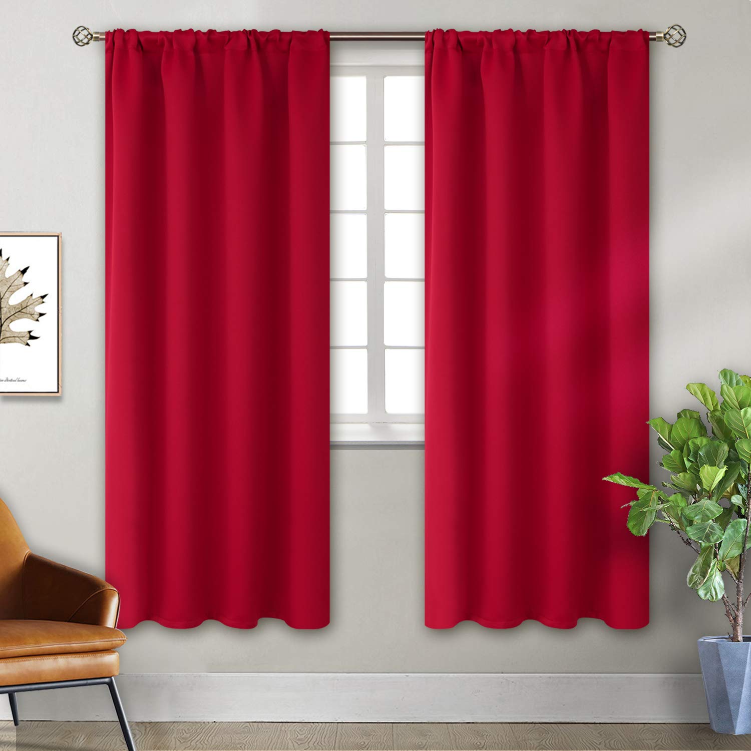 Red Blackout Curtains for Bedroom 72 Inches Length (2 Count)