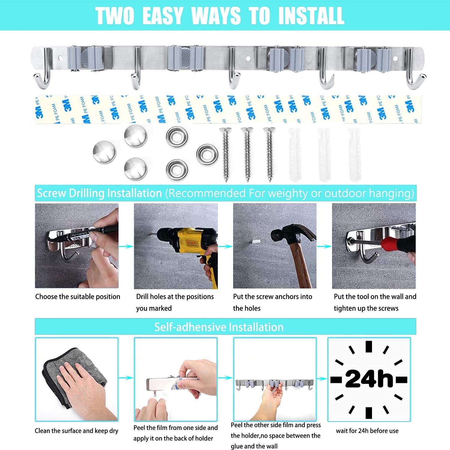 Broom Mop Holder Wall Mount Tool Hanger Organizer
